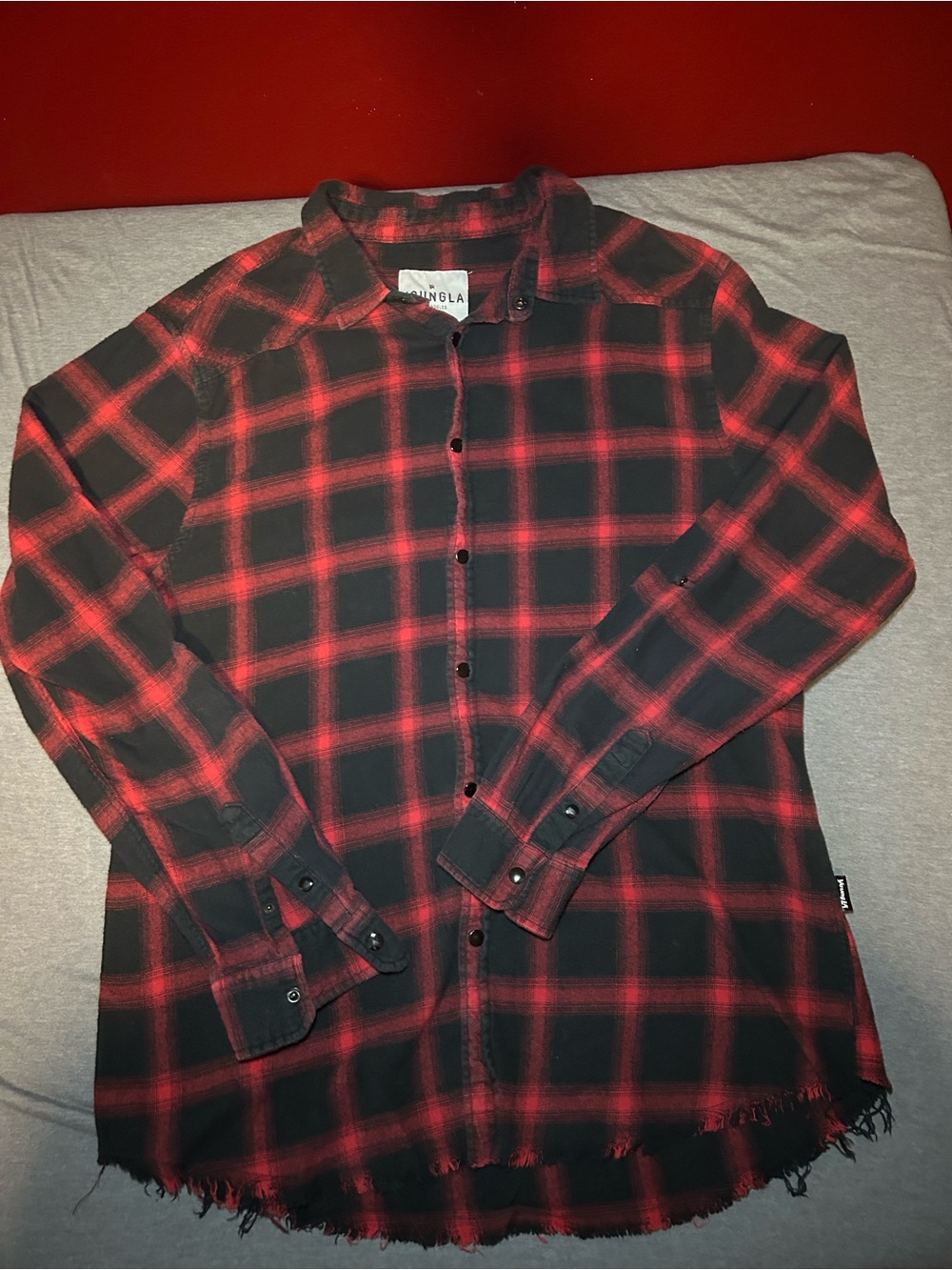 YoungLA Men's Red and Black Plaid Button-Down Shirt